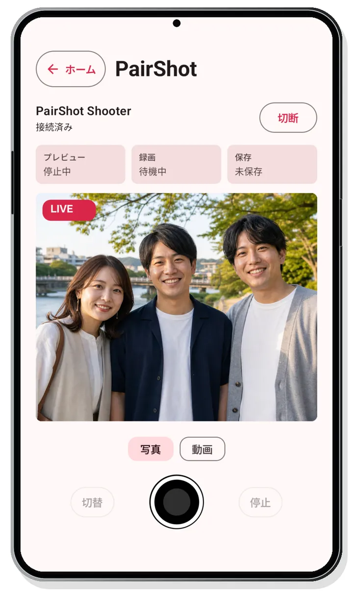 ライブプレビューを見ながら遠隔シャッター